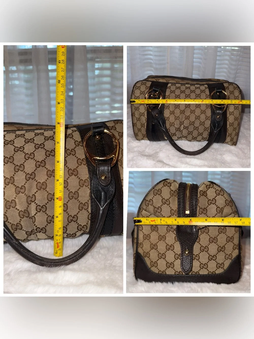 Gucci Beige GG Supreme Boston Bag with Leather Trim